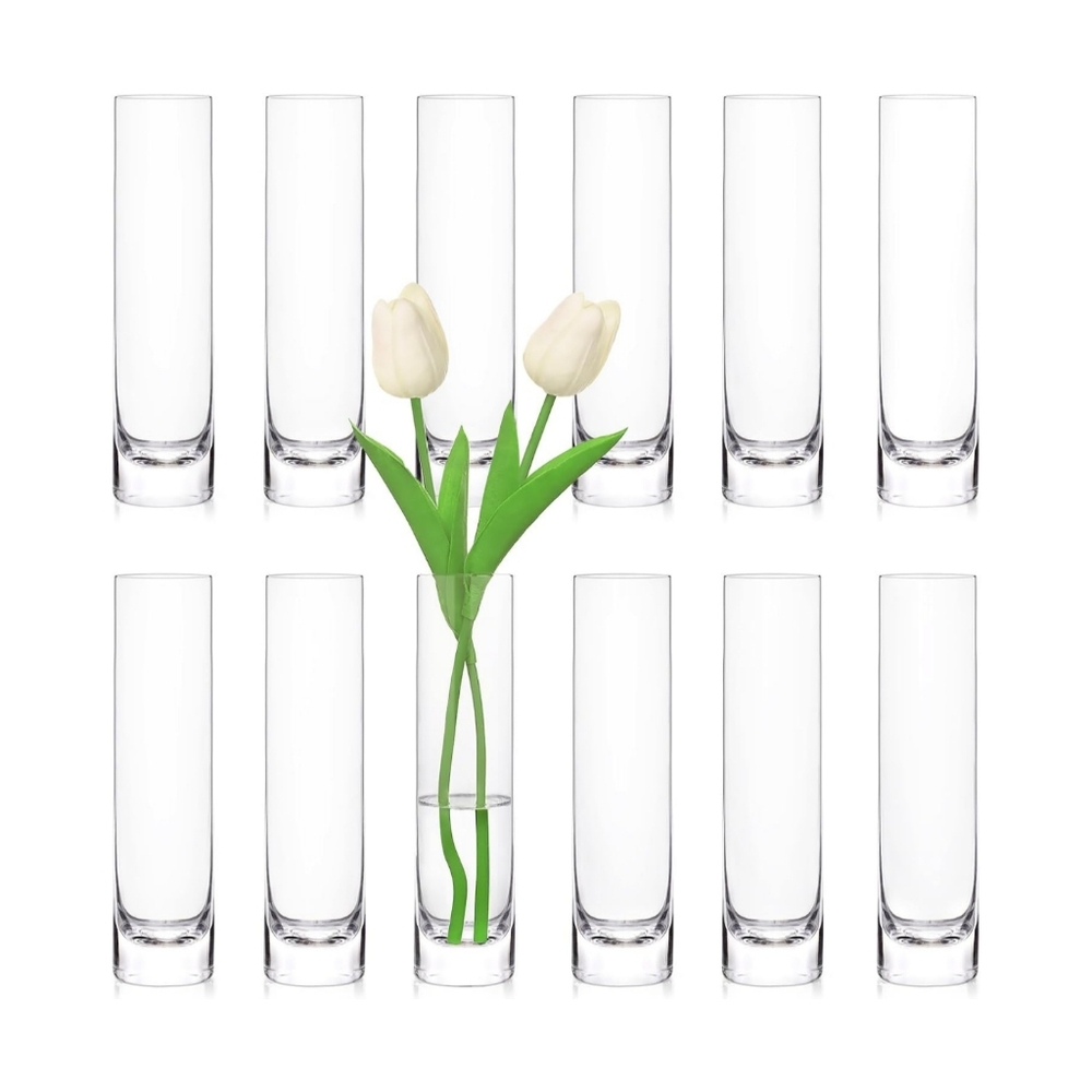 NEW 12 Pack Glass Cylinder Bud Vases Clear Slim Flower Wedding Event Table Decor